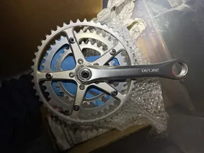 First gen Shimano Deore triple crankset square taper silver with pedal adapters - FC-DE30 48/40/30 - 165mm - image 1