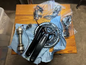 SRAM hussefelt fat bike triple crank set, bb, 3x9 deore rear derailleurs slx front , microshift 3x9 thumbies, 170 cranks - image 1