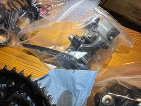 SRAM hussefelt fat bike triple crank set, bb, 3x9 deore rear derailleurs slx front , microshift 3x9 thumbies, 170 cranks - image 4